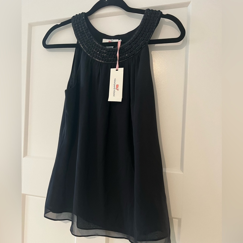 Vineyard vines black tank top with sequin collar